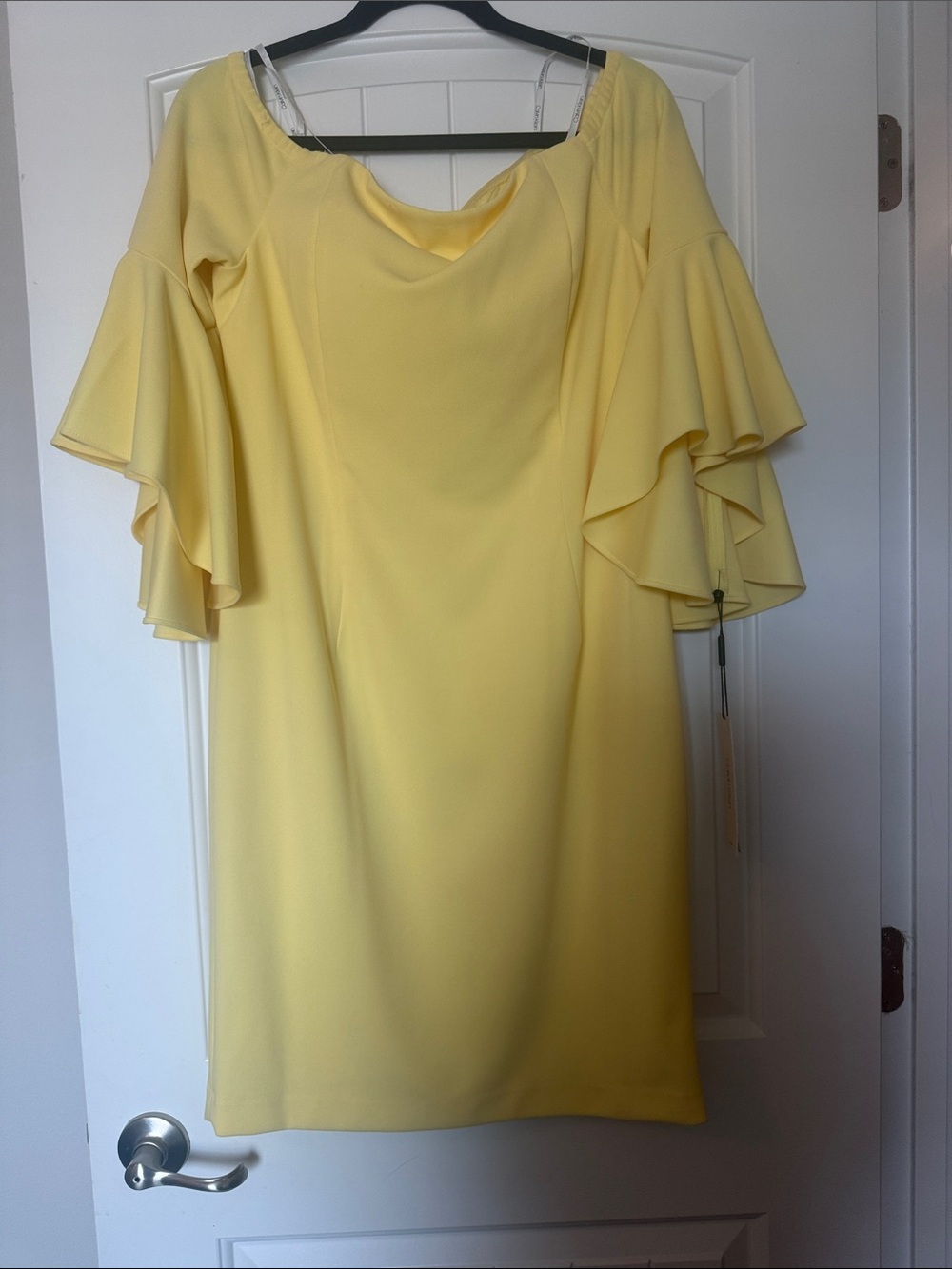 Calvin Klein Yellow Midi Dress with Ruffle Sleeves